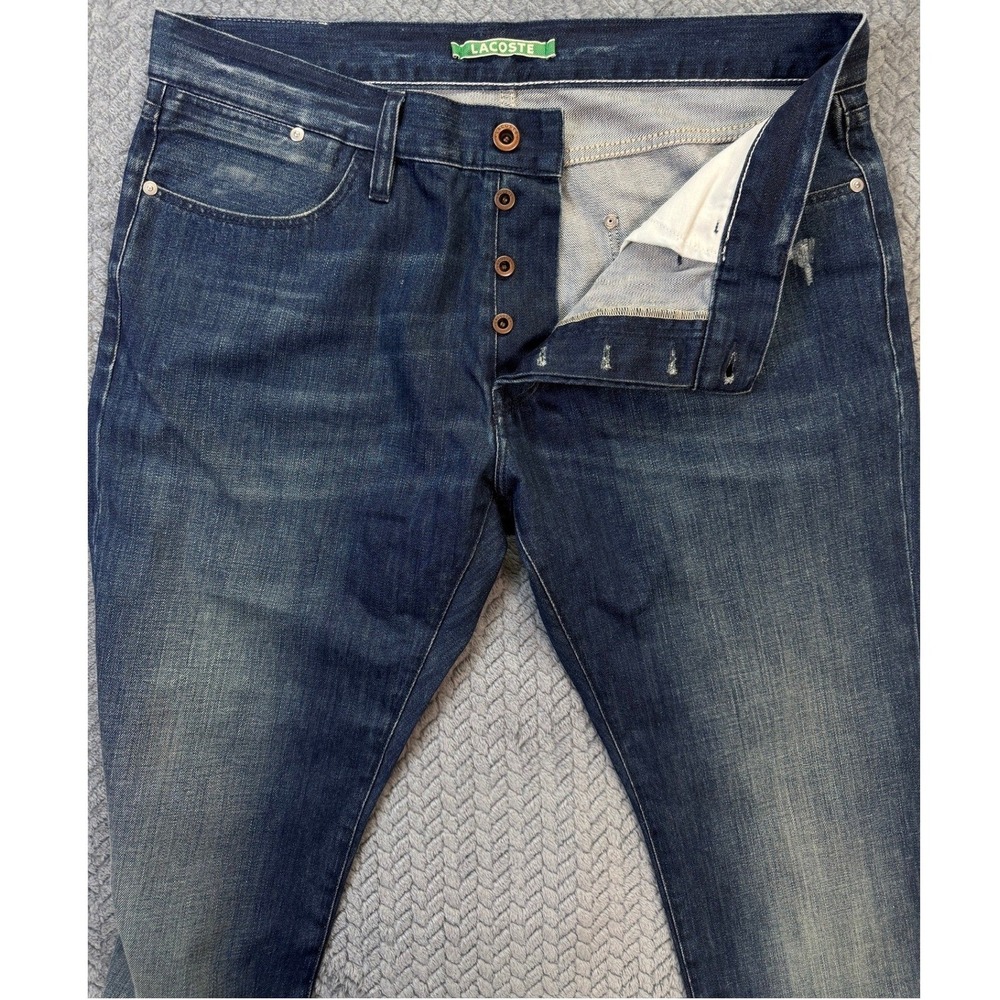Lacoste‎ Jeans Mens 38x27 Blue Straight Leg Button Fly Denim Pants F 6249